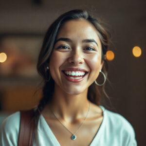 An AI woman smiling